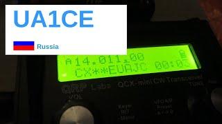 UA1CE QRP CW indoor QSO с расшифровкой 14 MHz комнатная антенна 5W, прямой ключ