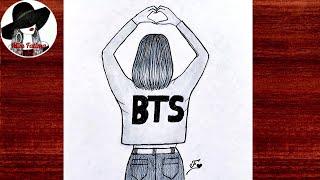 BTS girl drawing | BTS Army pencil sketch | Easy BTS drawing