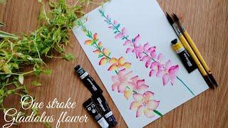 One stroke Gladiolus watercolour flowers | August birth flowers | 2 ways | Step by step tutorial.