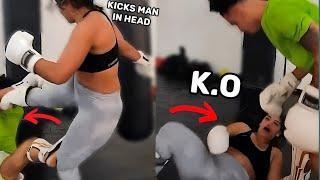 Woman Kicks Man In FACE Then INSTANTLY Regrets It