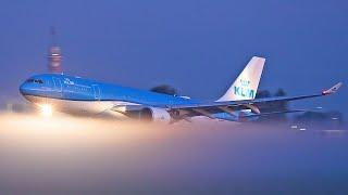 FOGGY Morning at Schiphol Airport - 38 LANDINGS During the Inbound Rush