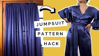 DIY Flounce Sleeve Jumpsuit Sewing Pattern Hack Upcycle | Holiday Thrift Challenge