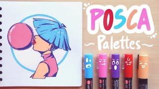 Posca Pen Palettes! | Making art with limited colors | Pink/Blue,  Red/Black,  Green/Yellow