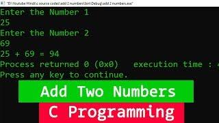 C Example Program to Add two Numbers (User Input)