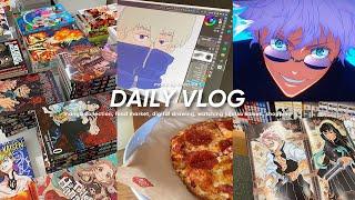 daily vlog: manga collection, food market, digital drawing, watching jujutsu kaisen, shopping