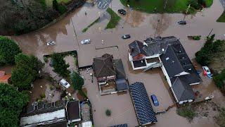 Drone footage shows New Year's Day flooding in the North of England following heavy rain | SWNS