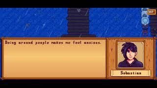 Hanging on the beach with Sebastian when it's raining (Sebastian's 8 hearts event) - Stardew Valley