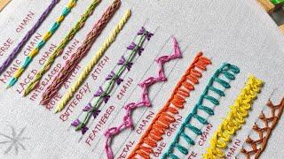 Chain Stitch Family Part 2 : 11 Hand Embroidery Stitches for Beginners