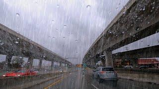 Driving in RAIN Intense Weather on the Highway for Sleep Relaxation