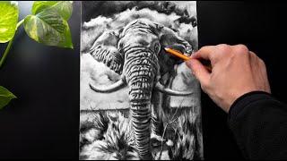 ASMR Drawing an Elephant with Charcoal - No talking