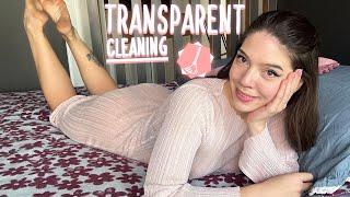 [4K USA Housewife] Bed Clean | Try On Haul | Cleaning in Transparent Dress with Daria Royce