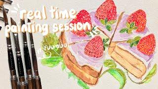 cozy painting session  real time watercolor process ft. FUUMUUI sable travel brush set