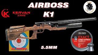 Kervan Arms Airboss K1 5 5mm Top Notch PCP shooting JSB 14 35gn pellets @ 55 yards