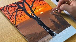 Winter Sunset Painting / Acrylic Painting for Beginners