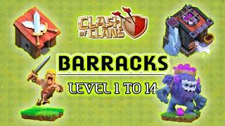 Clash Of Clans Barracks Upgrading Level 1 To 14