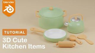 Cute kitchen items - add-on tutorial - Blender 3D beginner tutorial realtime