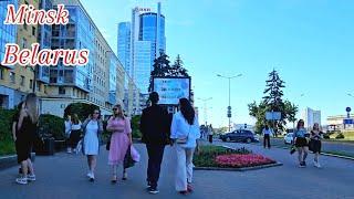 Summer walk through the Central streets of Minsk Belarus.  Day &Night.