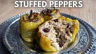 VEGAN Turkish STUFFED PEPPERS, Oven-Baked - Zeytinyağlı Biber Dolması