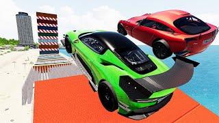 Cars Vs Mega High Container  Jump Test #10 - Speed Sports Car Crash - BeamNG Drive