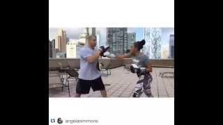 Angela Simmons Training with Coach Nelson Boxing Padwork