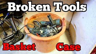 More broken power tool repairathon, this time it's a basket of tools sent in for repair.