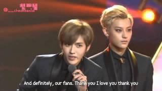 [ENG SUB] 131206 EXO-M Chinese Billboard Best Group Award Speech by: @__cheonsanim