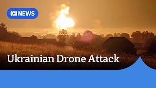 Ukrainian strike on arms depot triggers massive explosion deep inside Russia | ABC News