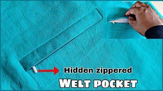 How to sew a zippered covered Welt pocket // sew a invisible zipper Welt pocket very easy method /