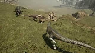 Daspletosaurs family trio hunts Iggy herd/Trio