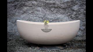 Moonlight Beige Marble Bathtub with Hand-rester design