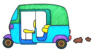 How to draw Auto Rickshaw step by step