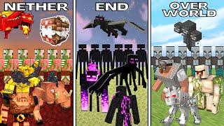 NETHER ARMY vs END ARMY vs OVERWORLD ARMY in Minecraft Mob Battle