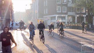 Amsterdam cyclists in the morning at Eenhoornsluis - November 3, 2021 09:00