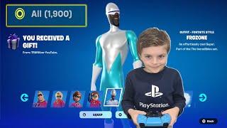 Buying My 1,900th Fortnite Skin & Gifting My 11 Year Old Kid NEW FROZONE Skin THE INCREDIBLES