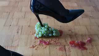 Heels crush grapes and tomato | Heels trample grapes | Crushing with black heels