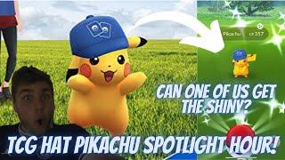 Hunting for Shiny TCG Hat Pikachu during Pikachu Spotlight Hour In Pokemon Go! 