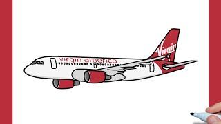 How to draw an AIRBUS A319 Virgin America Airlines / drawing airplane airbus A319-112 step by step