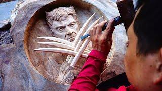 How to Carve WOLVERINE out of Wood - Hugh Jackman Portrait Wood Carving - Deadpool & Wolverine