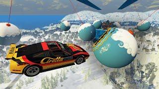 ОГРОМНЫЕ НОВОГОДНИЕ ШАРЫ ПРОТИВ МАШИН! Прыжки с трамплина в игре Beamng drive. Гоша и Чич.