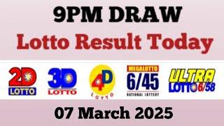 Lotto Result Today 9pm draw 07 march 2025 Swertres Ez2 PCSO complete