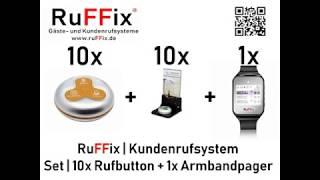 RuFFix ® das Original | Kundenruf System | 10x Funkbutton silber/orange | 1x Funk-Armbandpager