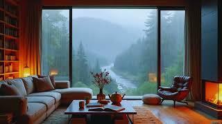  Reading by the Fire | Heavy Rainfall Outside Cozy Mountain Retreat (8 Hours)
