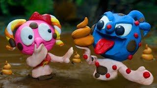 Tiny Takes A Stinky Mud Bath - Funny Moment Stop Motion Animation Cartoons