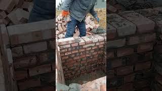 Laying solid red brick wall process