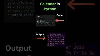 Calendar in Python #shortsfeed #viralvideo #coding #python #shortvideo #shorts #calendar