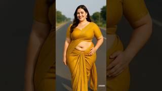 AI Plus Size Beauty in Mustard Saree | Indian Road Walk #aimodel