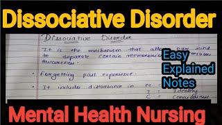 Notes Of Dissociative Disorder in Mental Health Nursing (Psychiatric)  in Hindi.