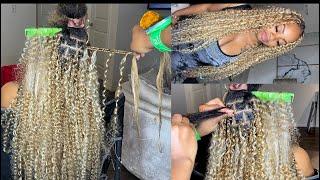 VERY DETAILED KNOTLESS GODDESS BOX BRAIDS/ USING HUMAN HAIR In color 27 / 613 blonde #BOHOBOXBRAIDS