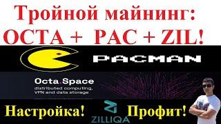 Тройной майнинг: OCTA +  PAC + ZIL! Настройка! Доходность!