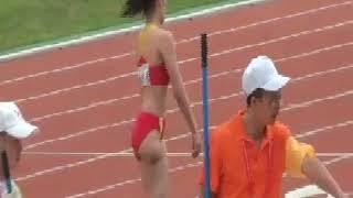 Chinese RAK amputee one leg long jumper hopping in field